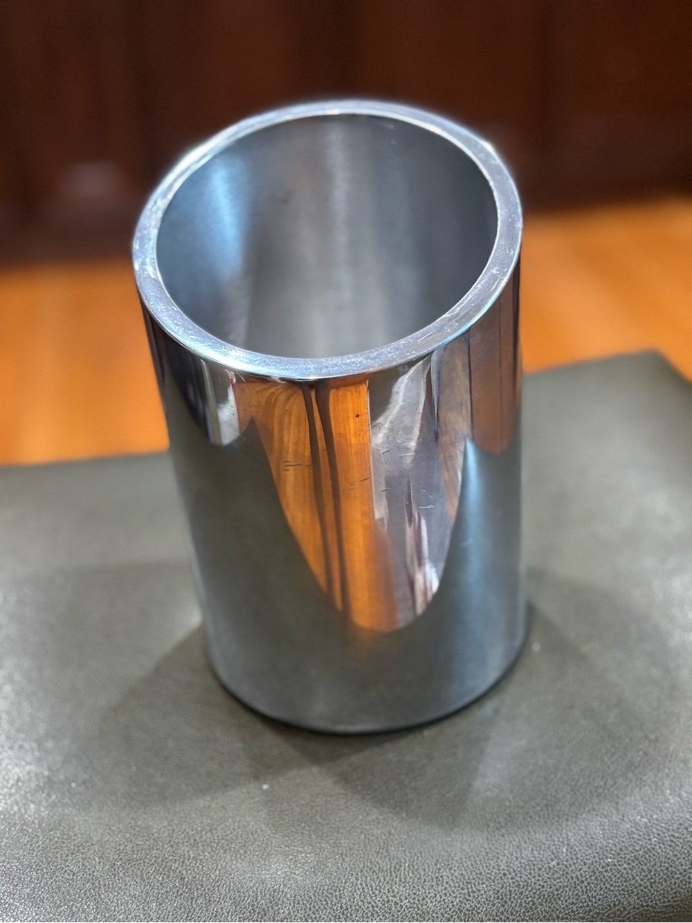 Nambe Tilt Wine Chiller Alloy Metal 4.5" D x 7" H Thick Walls & Angled Rim $100